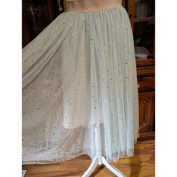 Elestory Tulle Midi Skirt Women's Large Blue Gold Stars Angelic Fairycore Whimsy - Picture 2 of 10